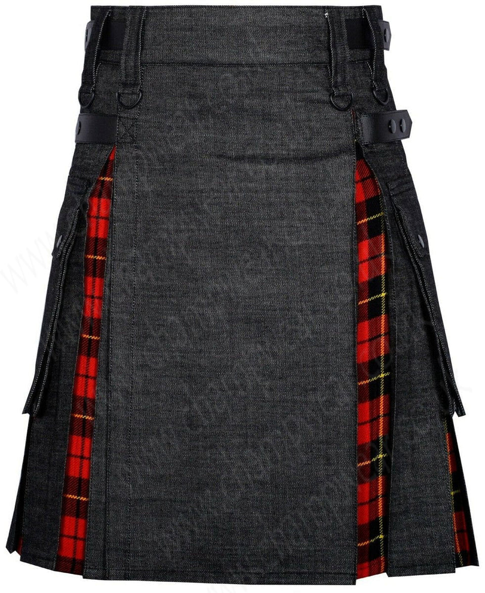 Modern Hybrid Black Denim & Wallace Tartan Kilt