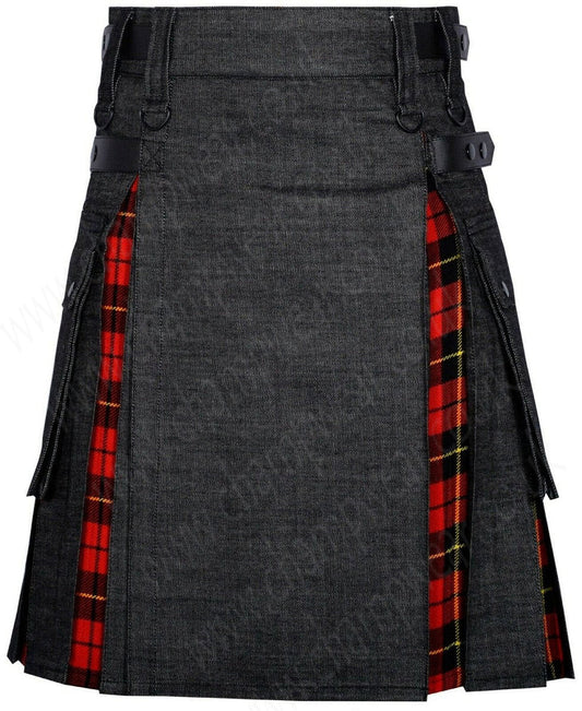 Modern Hybrid Black Denim & Wallace Tartan Kilt