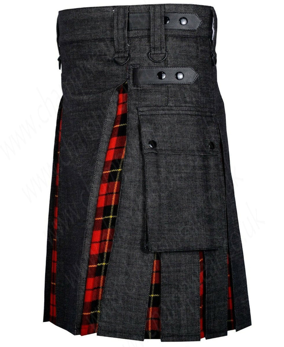 Modern Hybrid Black Denim & Wallace Tartan Kilt