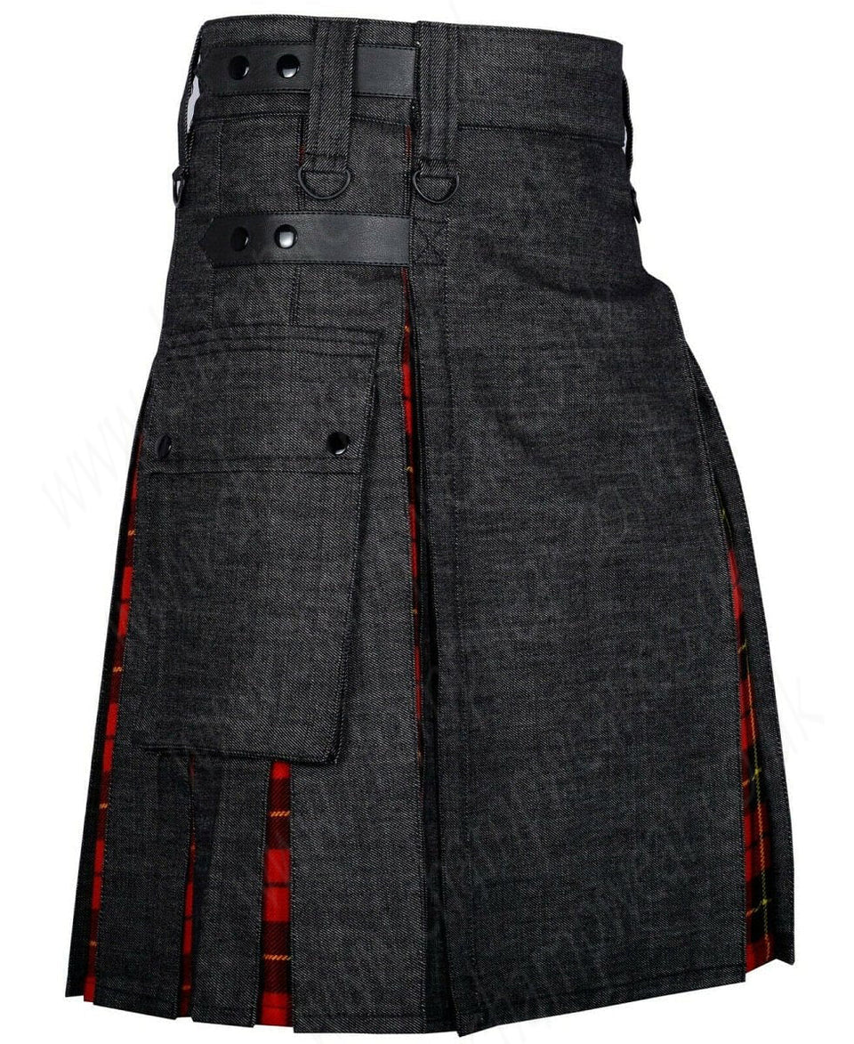 Modern Hybrid Black Denim & Wallace Tartan Kilt