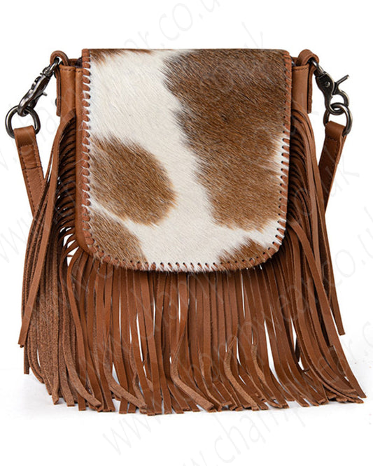 Montana West Genuine Leather Hair on Fringe Crossbody Bag