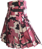 Pink Camouflage Utility Kilt with Adjustable Leather Straps