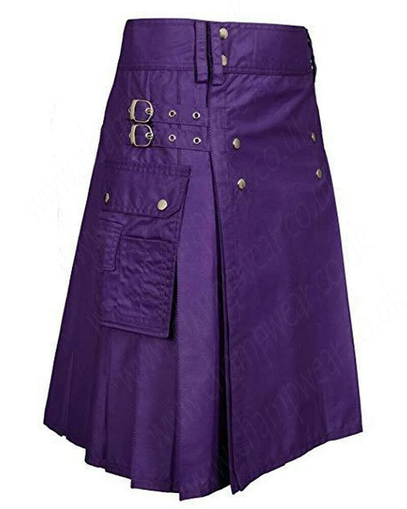 Purple Cotton Fashion Sports Utility Scottish Kilt