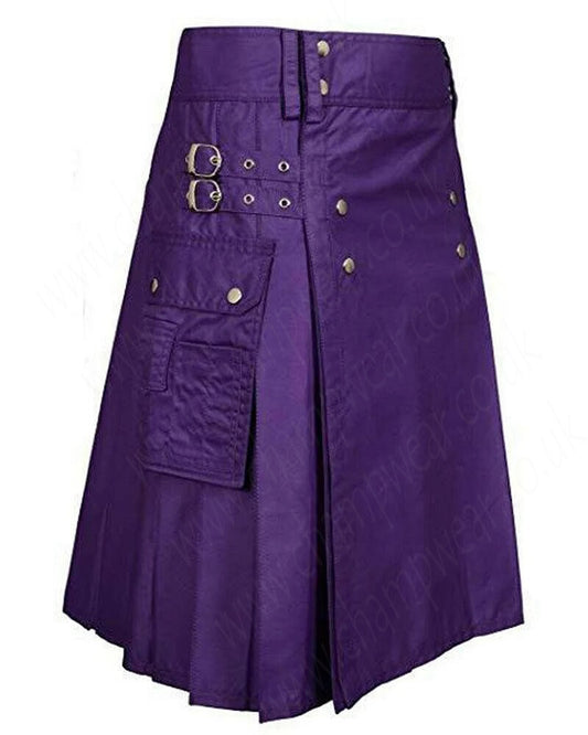 Purple Cotton Fashion Sports Utility Scottish Kilt