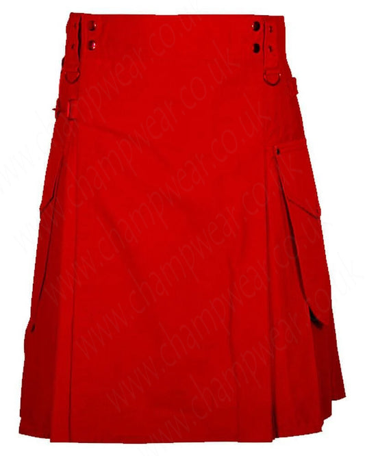 Red Cotton Fashion Sports Utility Kilt