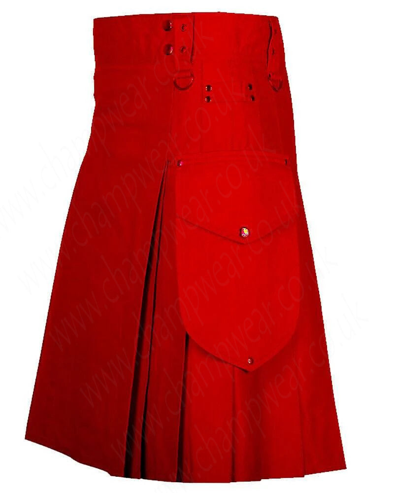 Red Cotton Fashion Sports Utility Kilt