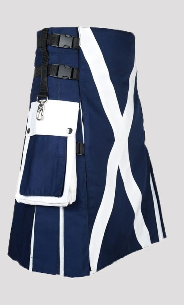 Scottish Flag Utility Kilt  Custom Blue Cotton Kilt for Men
