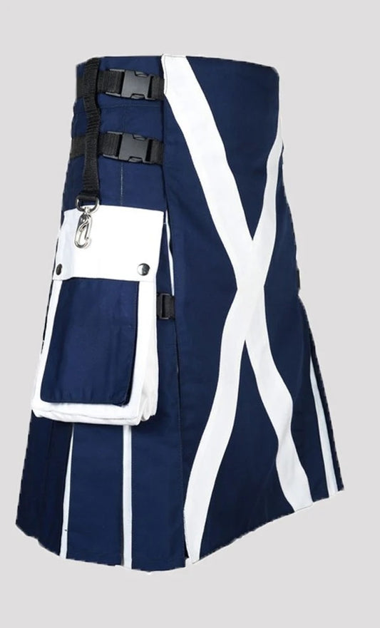 Scottish Flag Utility Kilt  Custom Blue Cotton Kilt for Men