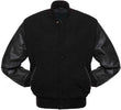 Solid Black Varsity Letterman Baseball Bomber Jacket Wool Cowhide Leather Sleeves
