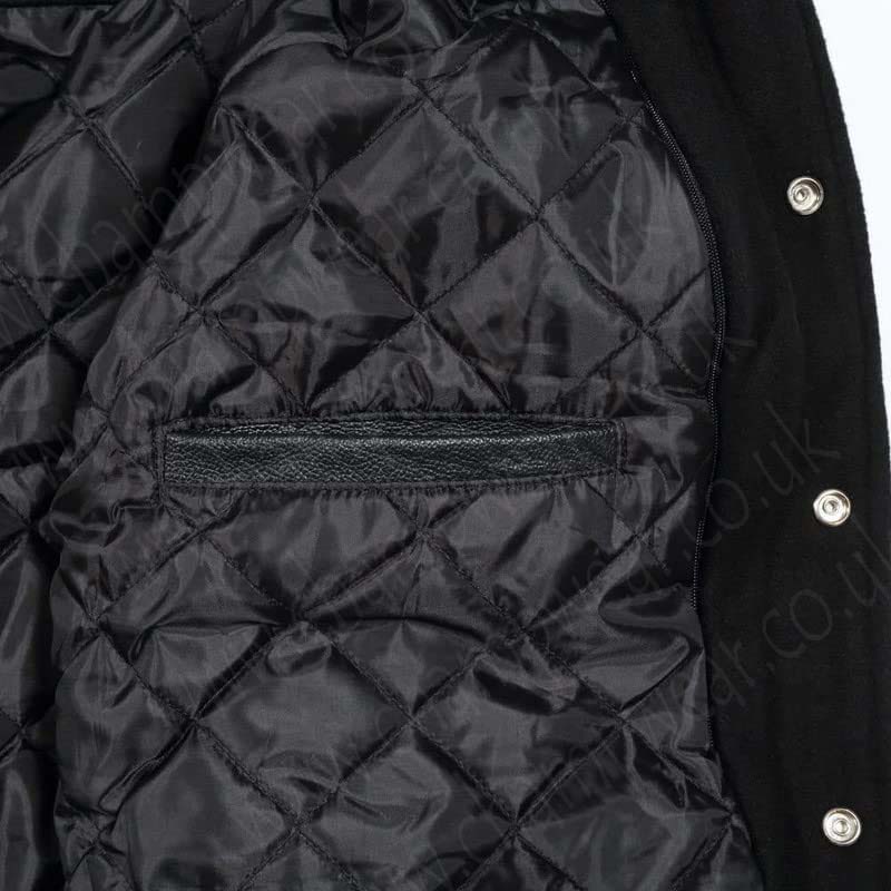 Solid Black Varsity Letterman Baseball Bomber Jacket Wool Cowhide Leather Sleeves