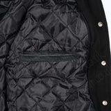 Solid Black Varsity Letterman Baseball Bomber Jacket Wool Cowhide Leather Sleeves