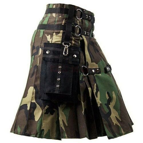 Tactical Camouflage Kilt with Black Cargo Pockets
