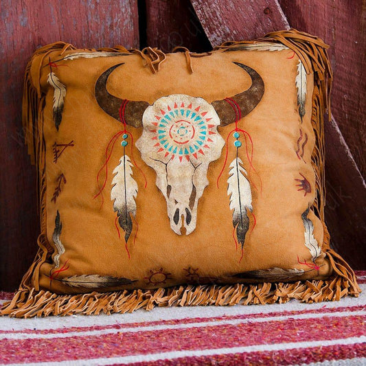Tatonka Fringed Leather Pillow