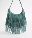 Teal suede fringe shoulder bag