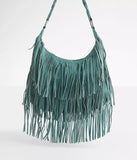 Teal suede fringe shoulder bag