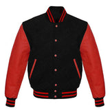 Varsity Letterman baseball jacket Wool Body & Leather Sleeves Black & Red Classic