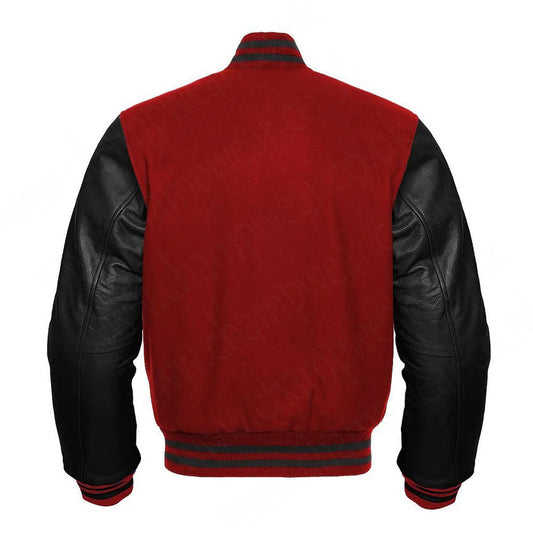 Varsity Letterman baseball jacket Wool Body & Leather Sleeves Red & Black