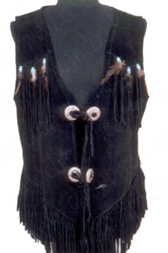Vintage Black Suede Fringe Tassel Beads & Feathers Waistcoats