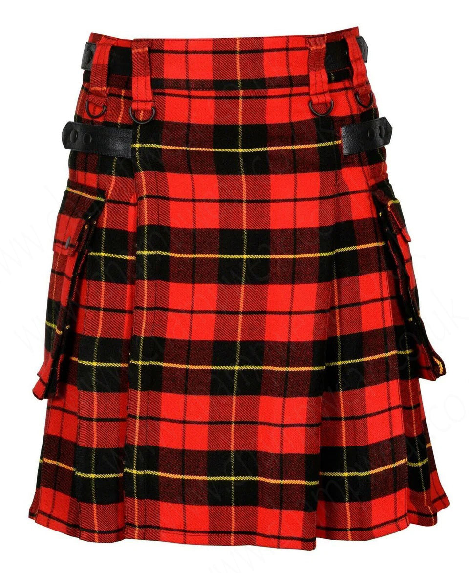 Wallace Utility Tartan Modern Kilt With Leather Straps
