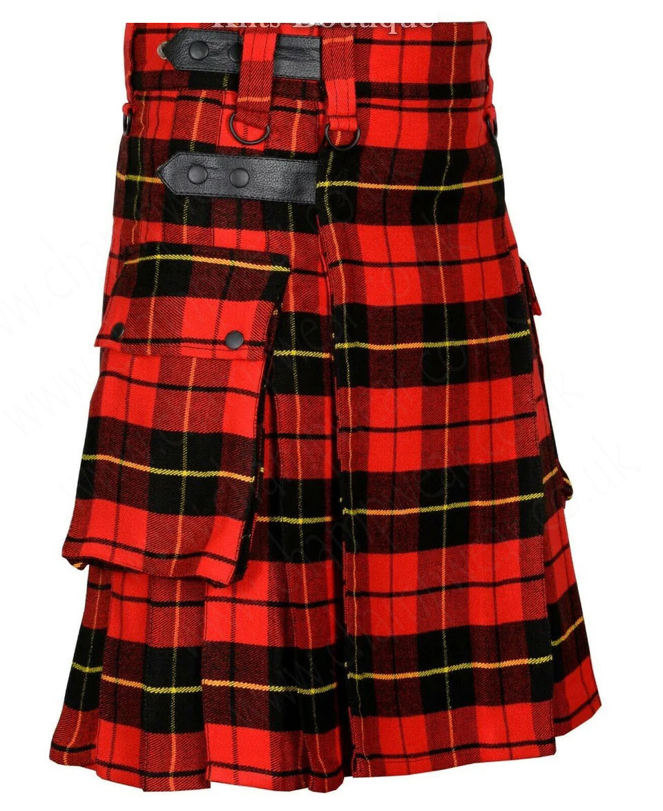 Wallace Utility Tartan Modern Kilt With Leather Straps