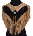 Western-Style Sand Suede Poncho with Fringe and Beaded Bone Detailing