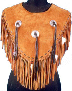 Western Brown Suede Leather Poncho