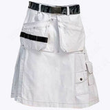 White Craftsman Utility Kilt – Heavy-Duty Cotton Workwear with Tool Pockets