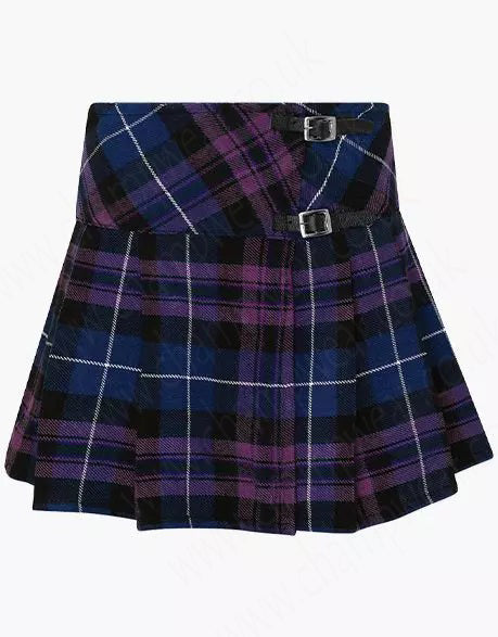 Women Pride of Scotland Tartan Mini Pleated Wrap Skirt with Buckle and Straps