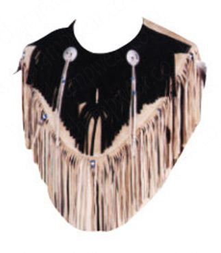 Women's Black Suede Poncho with Ivory Fringe and Silver Conchos