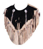 Women's Black Suede Poncho with Ivory Fringe and Silver Conchos