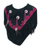 Women's Black Suede Western Poncho with Beaded Conchos and Fringe