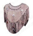 Women's Native American Suede Poncho – Handcrafted Leather with Beaded Fringe & Conchos
