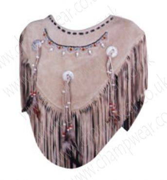 Women's Native American Suede Poncho – Handcrafted Leather with Beaded Fringe & Conchos