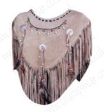 Women's Native American Suede Poncho – Handcrafted Leather with Beaded Fringe & Conchos