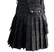 Black Denim Utility Kilt Flap Pockets Pleats deep sewn Double Stitching