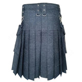 Black Detachable Pocket Denim Utility Kilt