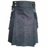 Black Detachable Pocket Denim Utility Kilt