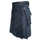Black Detachable Pocket Denim Utility Kilt