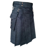 Black Detachable Pocket Denim Utility Kilt