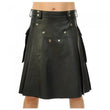 Black Genuine Leather Utility Leather Kilt Twin Pockets