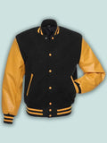 Black & Gold Varsity Letterman baseball jacket Wool Body & Leather Sleeves