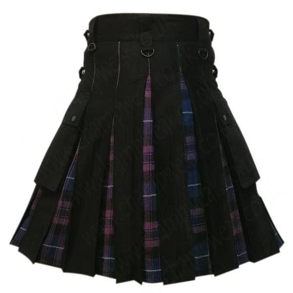 Black Cotton Pride Of Scotland Tartan Scottish Utility Cargo Hybrid Kilt