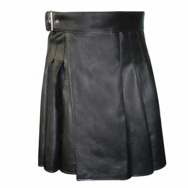 Cowhide Black Open Pleated Leather Kilt