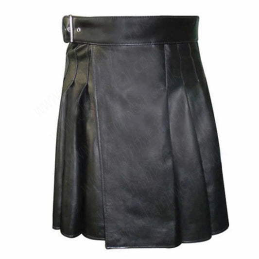 Cowhide Black Open Pleated Leather Kilt