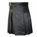 Cowhide Black Open Pleated Leather Kilt
