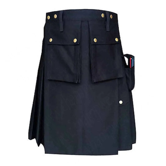 Black Utility Craftsman Kilt with Tool Pockets  Durable Workwear Kilt for Men