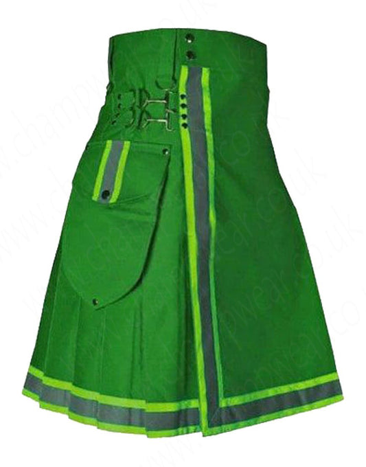 Green Firefighter Utility Kilt with Reflective Trim