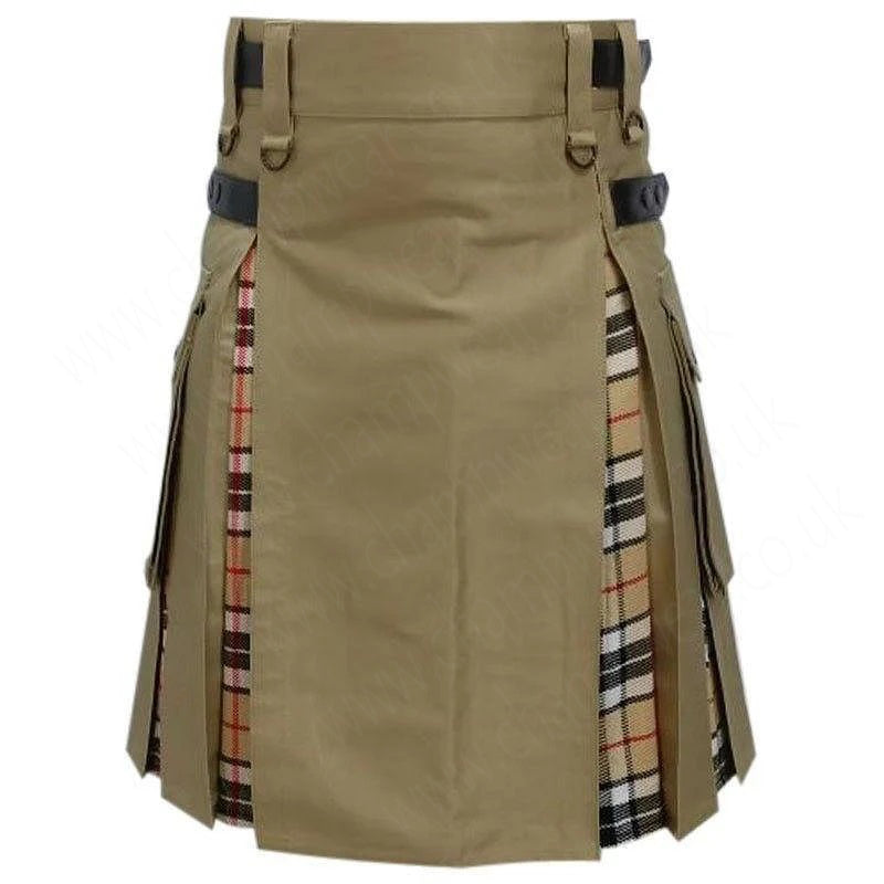 Hybrid Modern Fashion Extendable Brown Camel Tartan Kilt