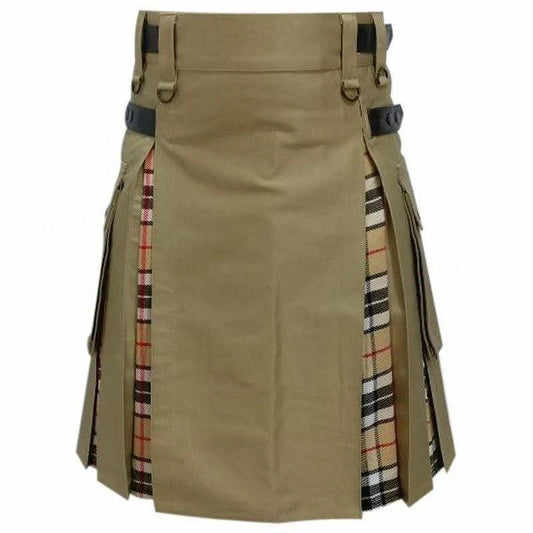 Hybrid Modern Fashion Extendable Brown Camel Tartan Kilt
