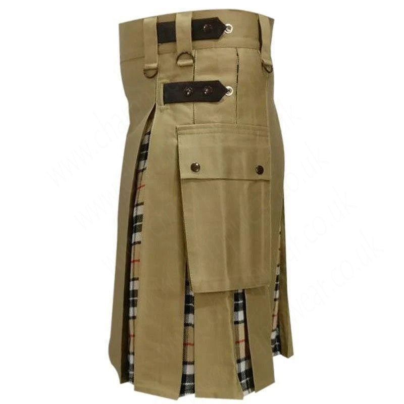 Hybrid Modern Fashion Extendable Brown Camel Tartan Kilt